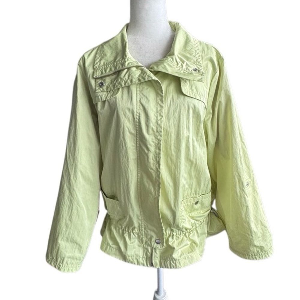 Zenergy by Chico’s Windbreaker Neon Green Adjustable Snaps Jacket SZ 3 XL - Picture 1 of 11